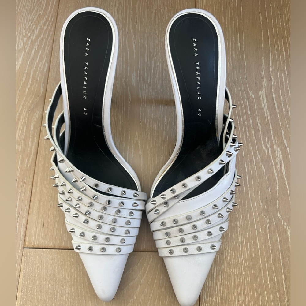 Zara White Studded Mules